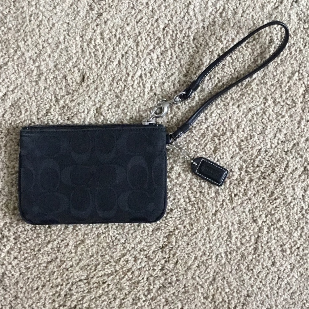 Black Coach signature fabric wristlet